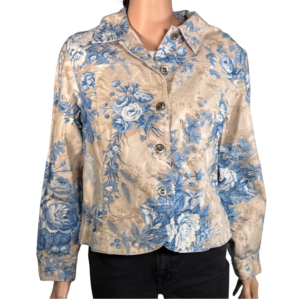 Coldwater Creek Blue Floral Cotton Denim Jacket – Size PL‎ (Petite Large)